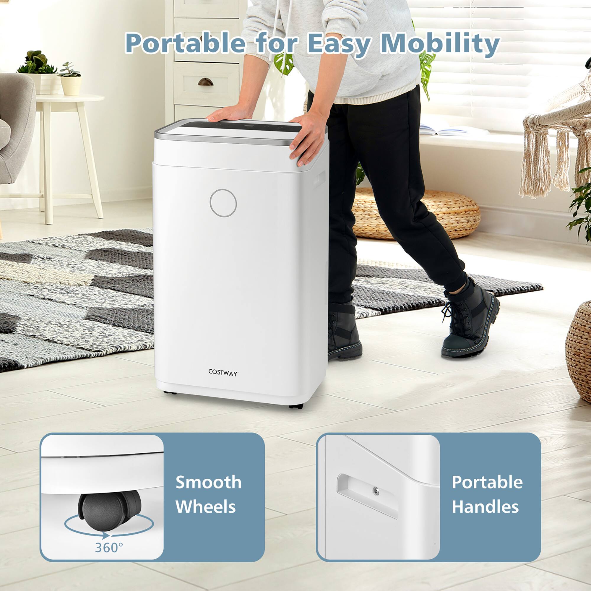Portable for Easy Mobility COSTWAY Smooth Wheels Portable Handles 360