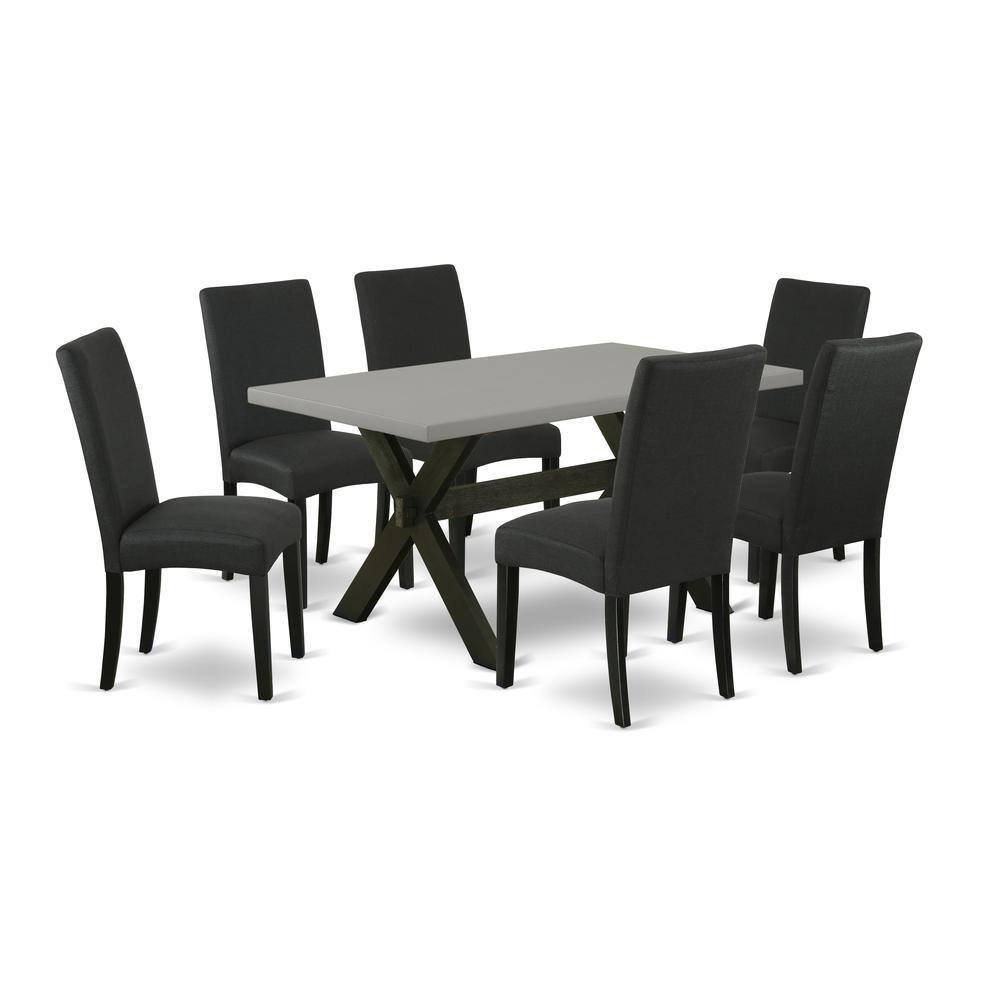 Left. East West Furniture - East West Furniture 7-Piece Modern Dining Set- 6 Upholstered Dining Chairs with Black Linen Fabric Seat and Stylish - Multi-Color.