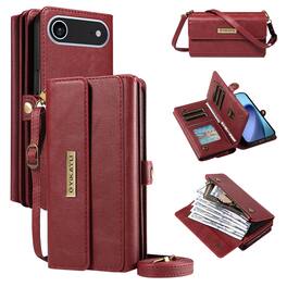 Dteck - Wallet Case for Apple iPhone Air, Shockproof PU Leather Flip RFID Blocking Card Slots with Shoulder Strap - Red
