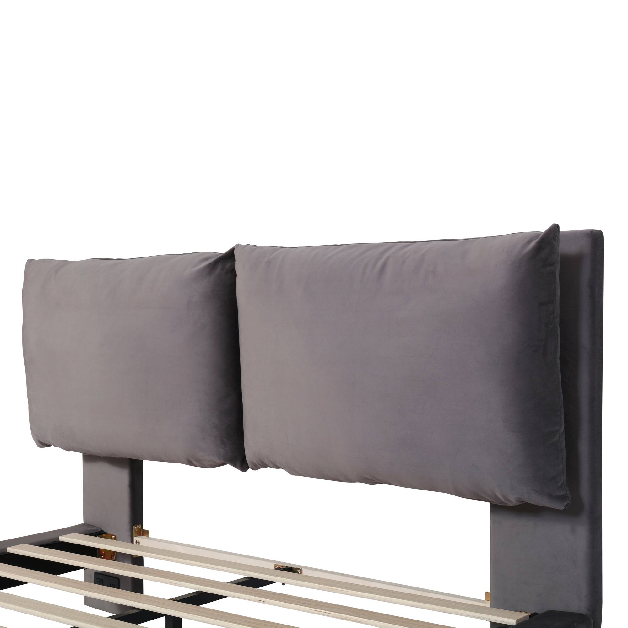 Alt View 8. Tiramisubest - Queen Size Upholstered Platform Bed with Sensor Light and 2 Large Backrests, 2 sets of USB Port and Socket, Gray - Gray.