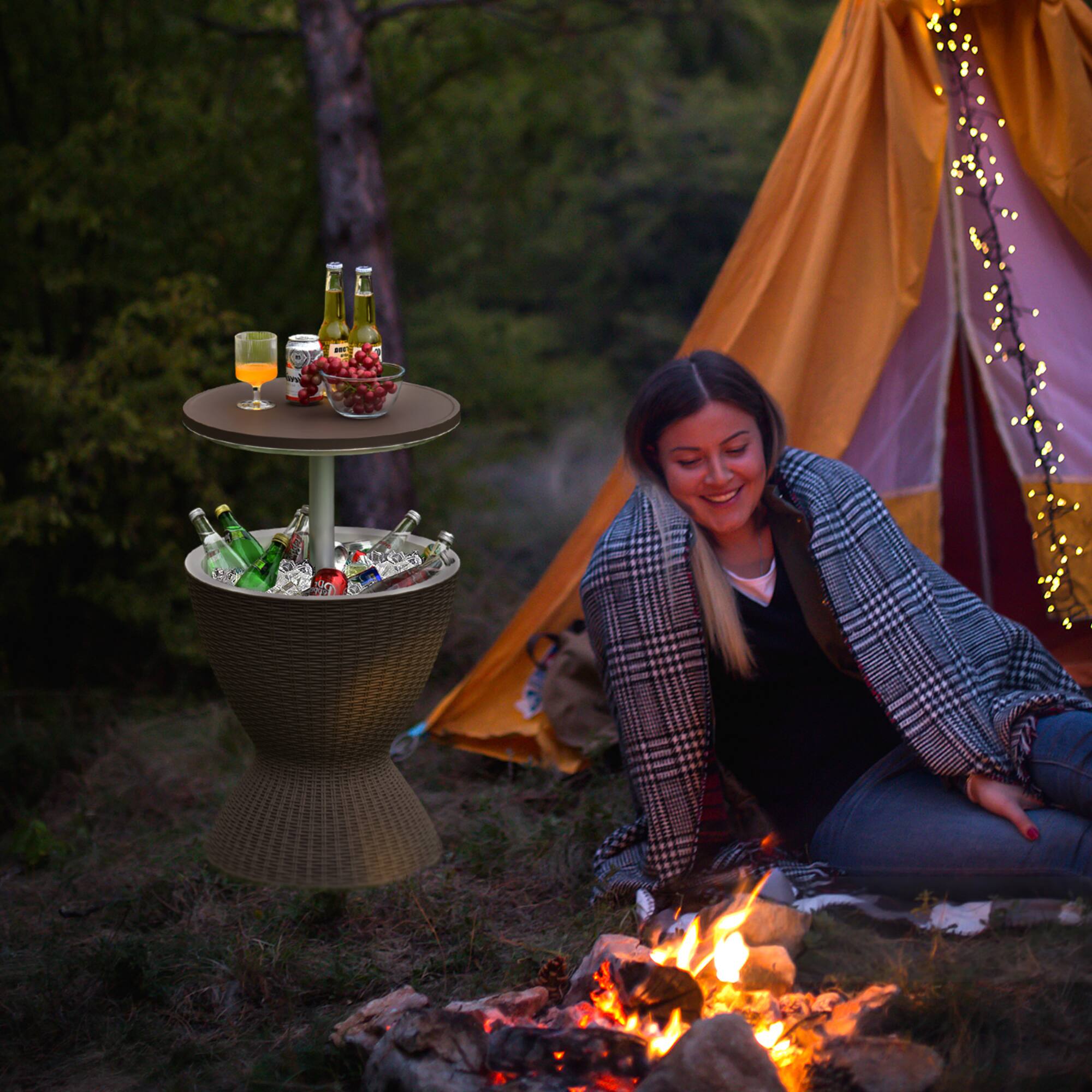 Alt View 3. Gymax - Gymax 8-Gal Patio Ice Cooler Bucket Cool Bar Side Table w/ Retractable Tabletop Brown - Brown.