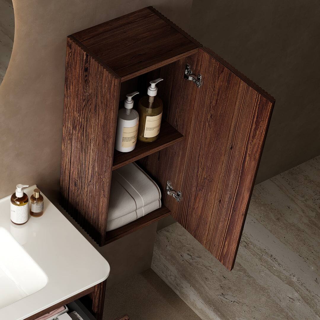 Alt View 2. Boyel Living - 14 Wall Mounted Floating Striped Bathroom Vanity Side Cabinet with Door & Shelf, Suitable for NOOR, Retro Walnut - Walnut.