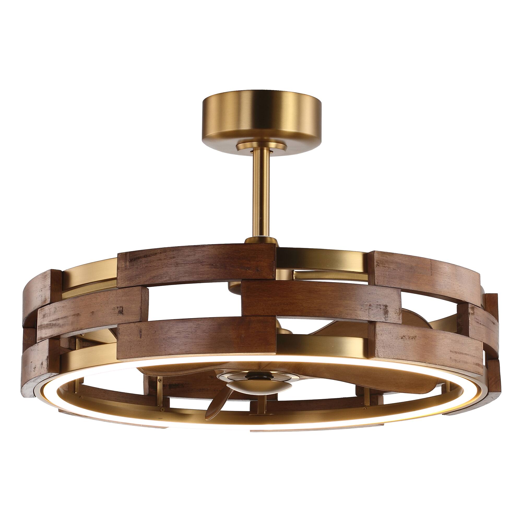 Alt View 5. Perimost - 30-inch Farmhouse Gold 6-speed Caged Fandelier Ceiling Fan with Light and Remote, DC Reversible Motor - Gold.