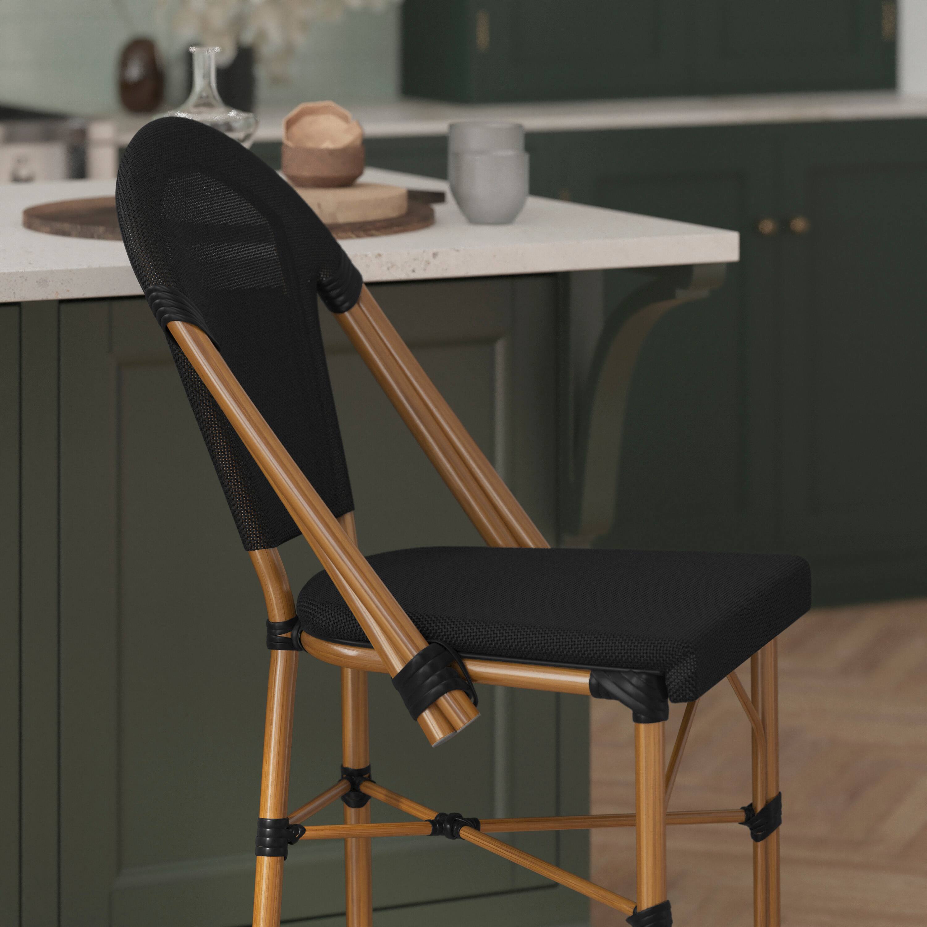 Alt View 5. Emma + Oliver - Massalia Indoor/Outdoor Bistro Style Counter Stools with Textilene Seat and Metal Frame - Black/Natural Frame.