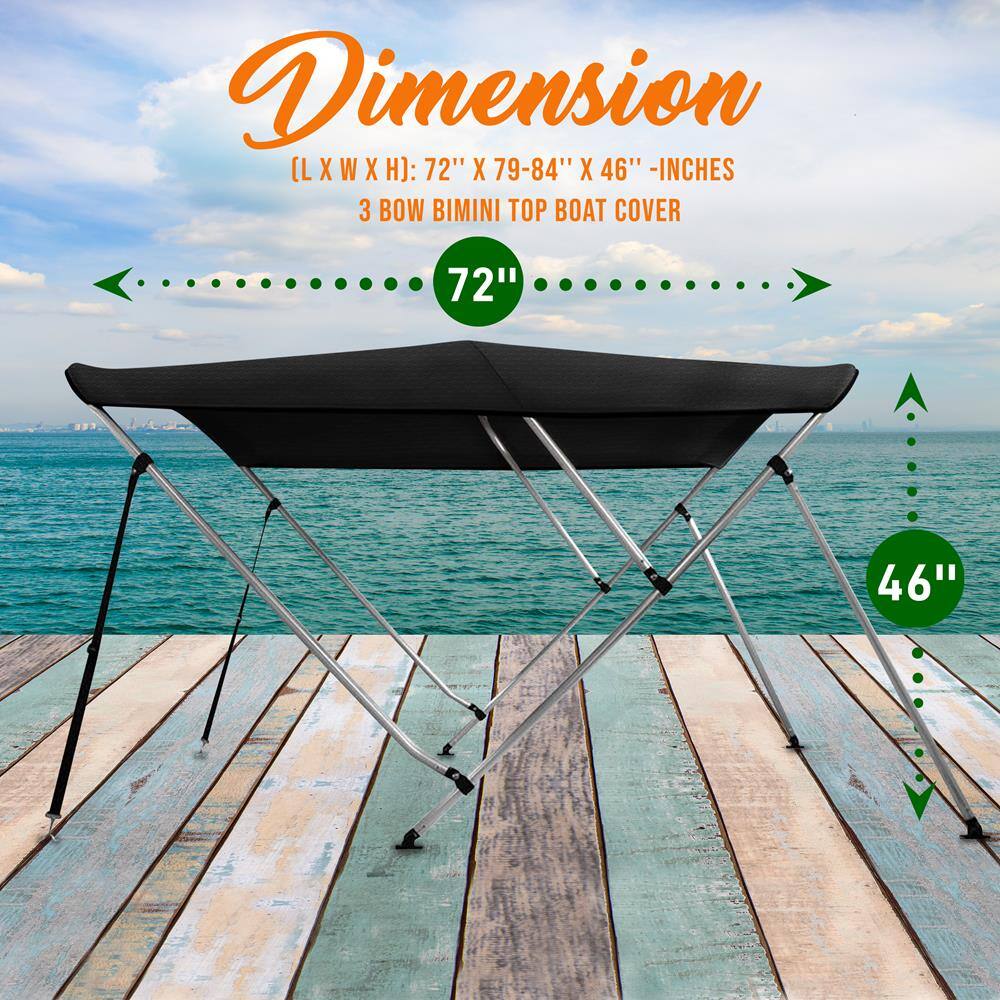 Dimension (L x W x H): 72" x 79-84" x 46"  
3 Bow Bimini Top Boat Cover