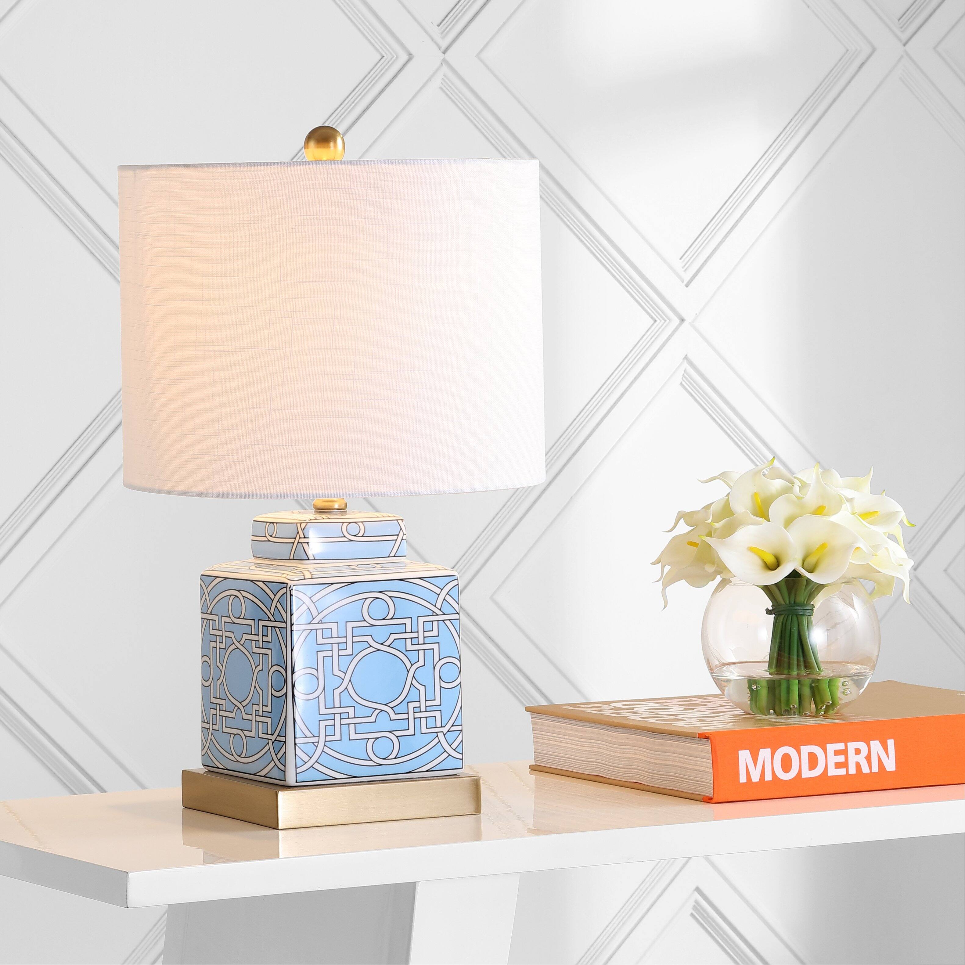 Alt View 1. Jonathan Y - Catherine 22" Modern Transitional Ceramic/Metal Square Ginger Jar LED Table Lamp, Blue/White - Blue/White.