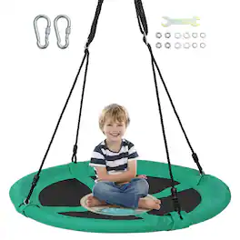 Costway - 40" Flying Saucer Tree Swing Indoor Outdoor Play Set Swing for Kids - Green Dinosaur