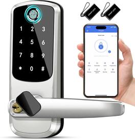 RTMB - Smart Door Lock w/ Handle, Fingerprint Keypad & App Control (Silver)