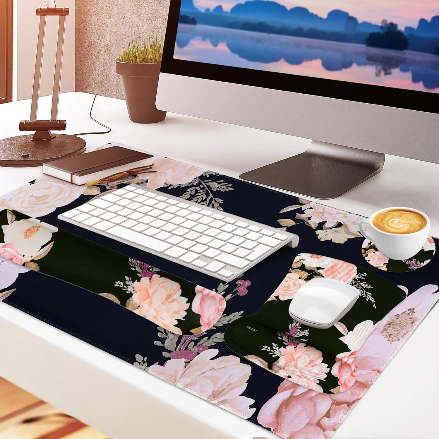Alt View 2. mosiso - Keyboard Wrist Rest Large Gaming Mouse Pad, 4 in 1 Memory Foam Desk Mat Ergonomic Rest Wrist for Home Office Game - H051.