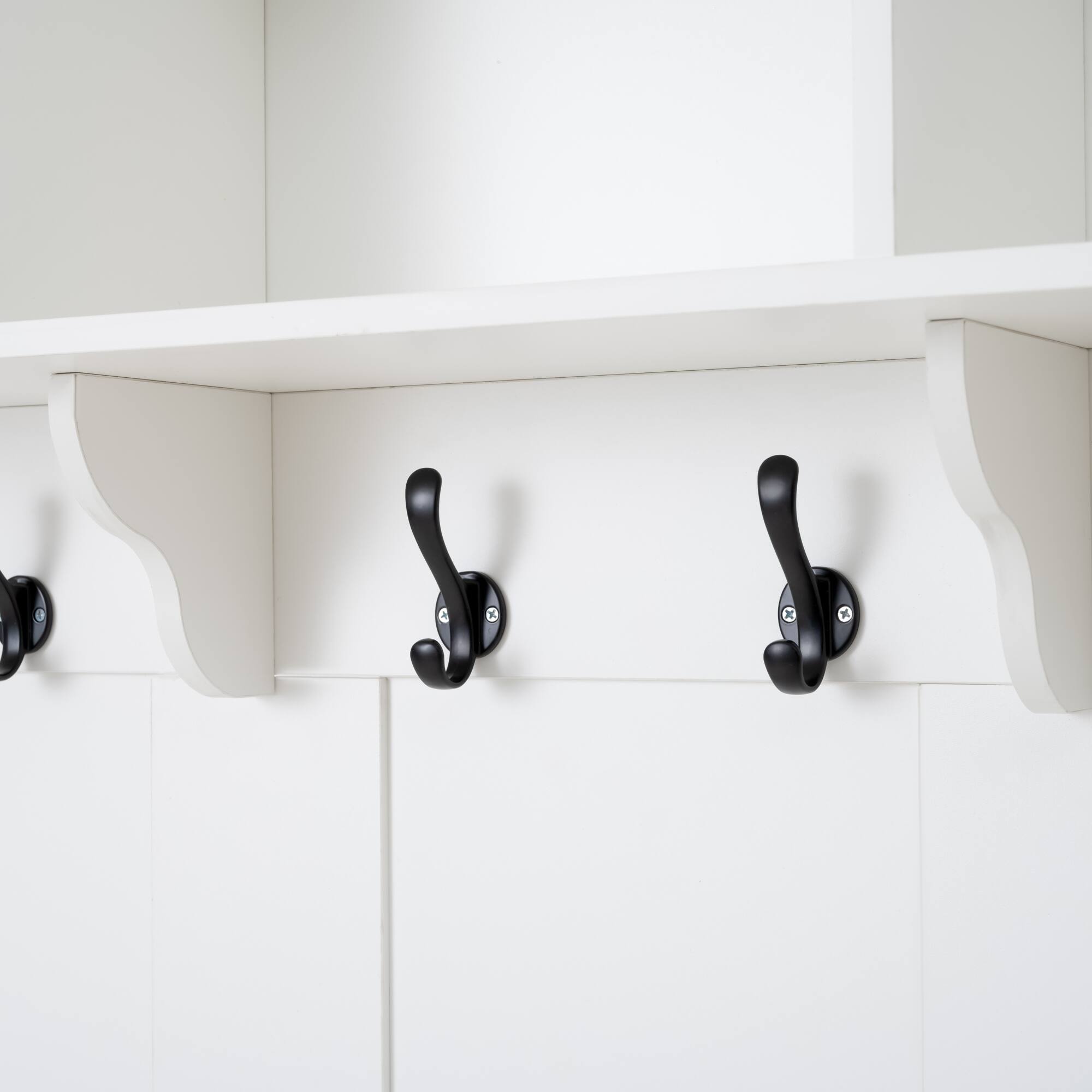 Alt View 1. GOODSILO - Three-Drawer Entryway Storage Cabinet with Open Shelving and Hooks for Organized Home Entry Solutions - White.