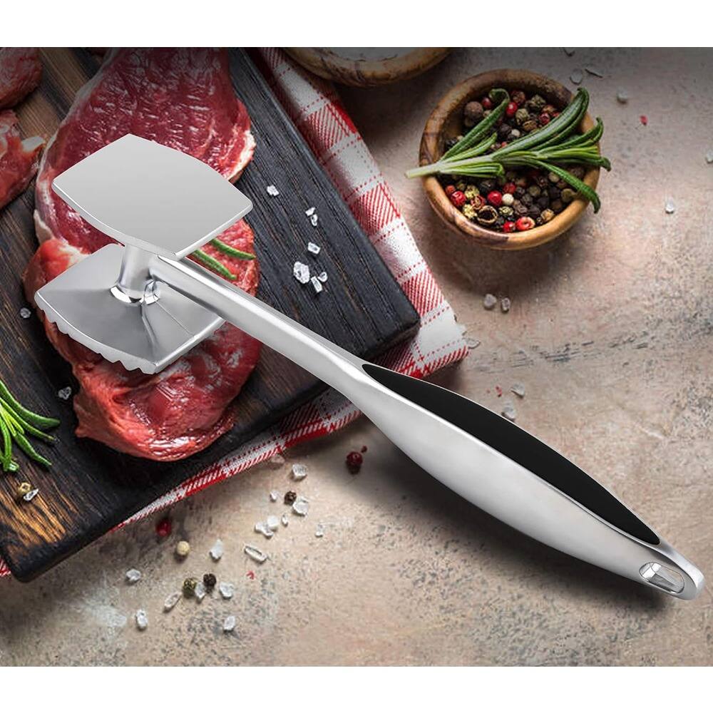 Alt View 1. PARKER SLATER - Meat Tenderizer Hammer – Heavy Duty Dual-Sided Mallet with Soft Grip Handle for Steak, Chicken, Beef, Poultry - Sliver-white.