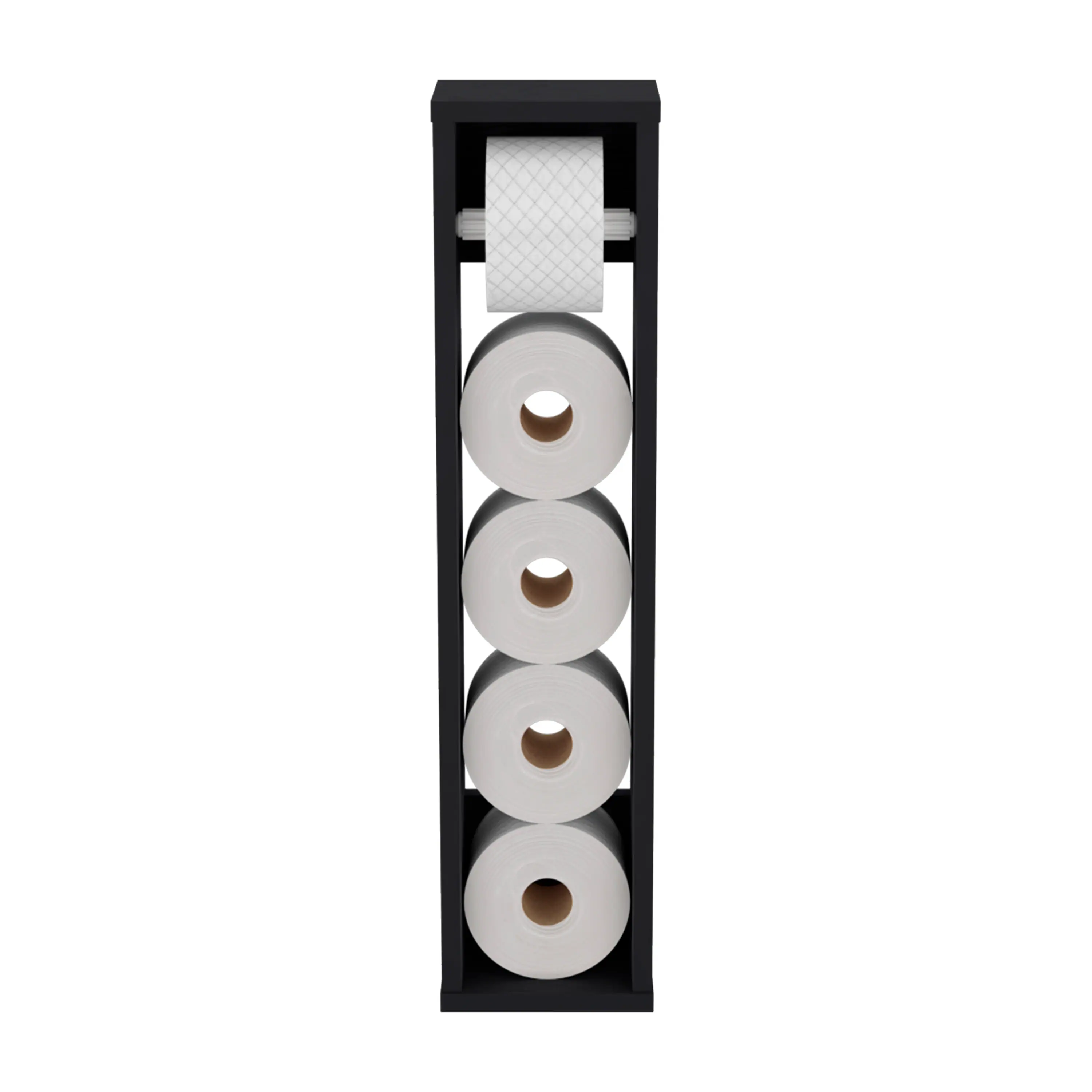 Front. TuHome - Bali 28" High Toilet Paper Holder Narrow Shelf Organizer For Bathroom, Living Room, Kitchen - Black Wenge.