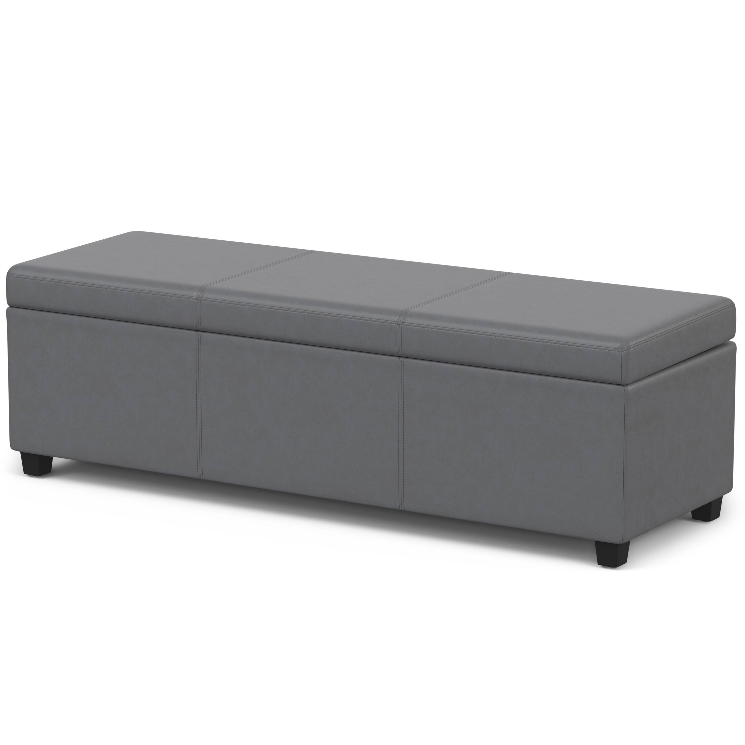 Angle. Simpli Home - Avalon Extra Large Storage Ottoman Bench - Stone Grey.
