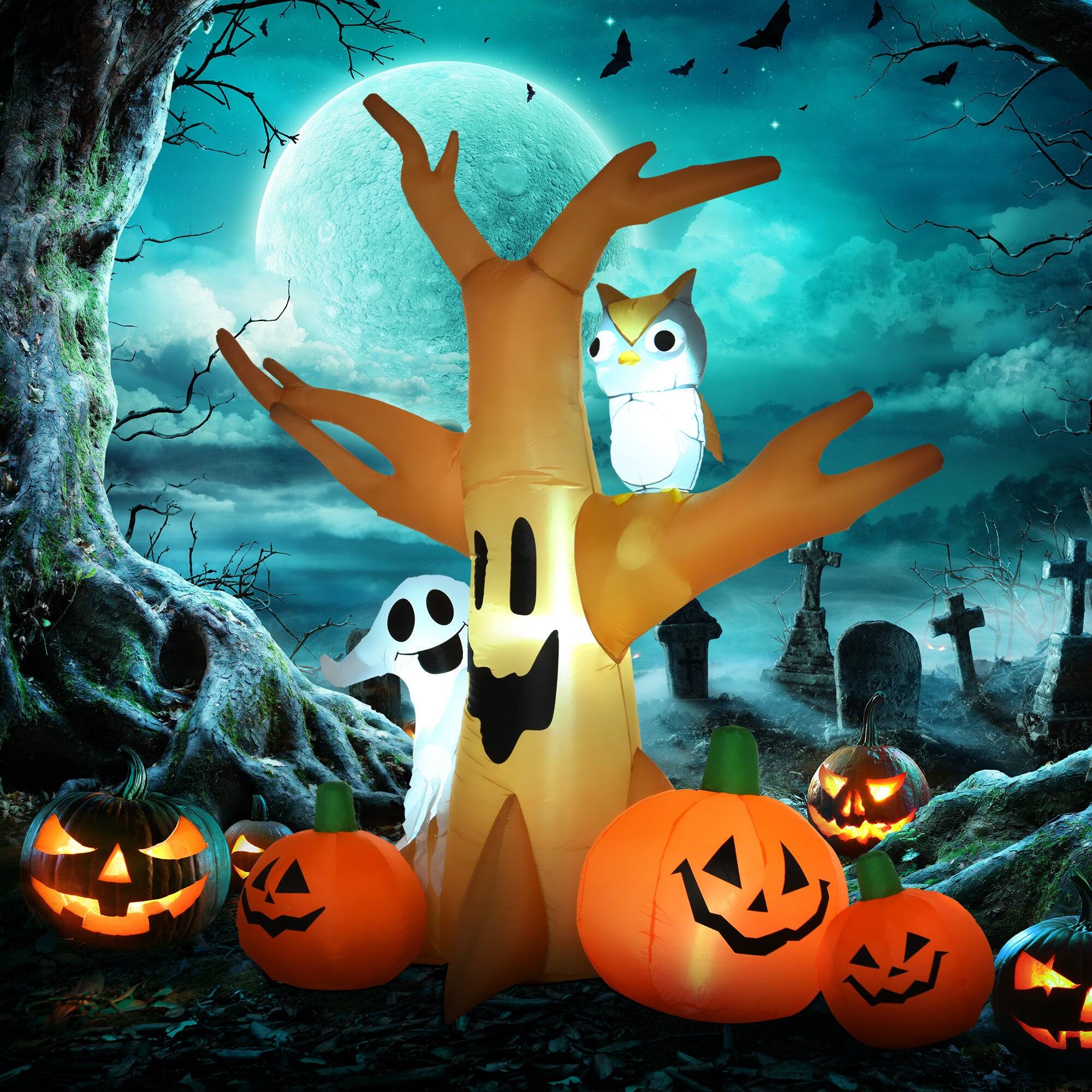 Alt View 8. Boyel Living - 7.5ft Lighted Halloween Inflatable Haunted Tree with Owl Ghost and Pumpkins Waterproof Yard Decoration - Multicolor.