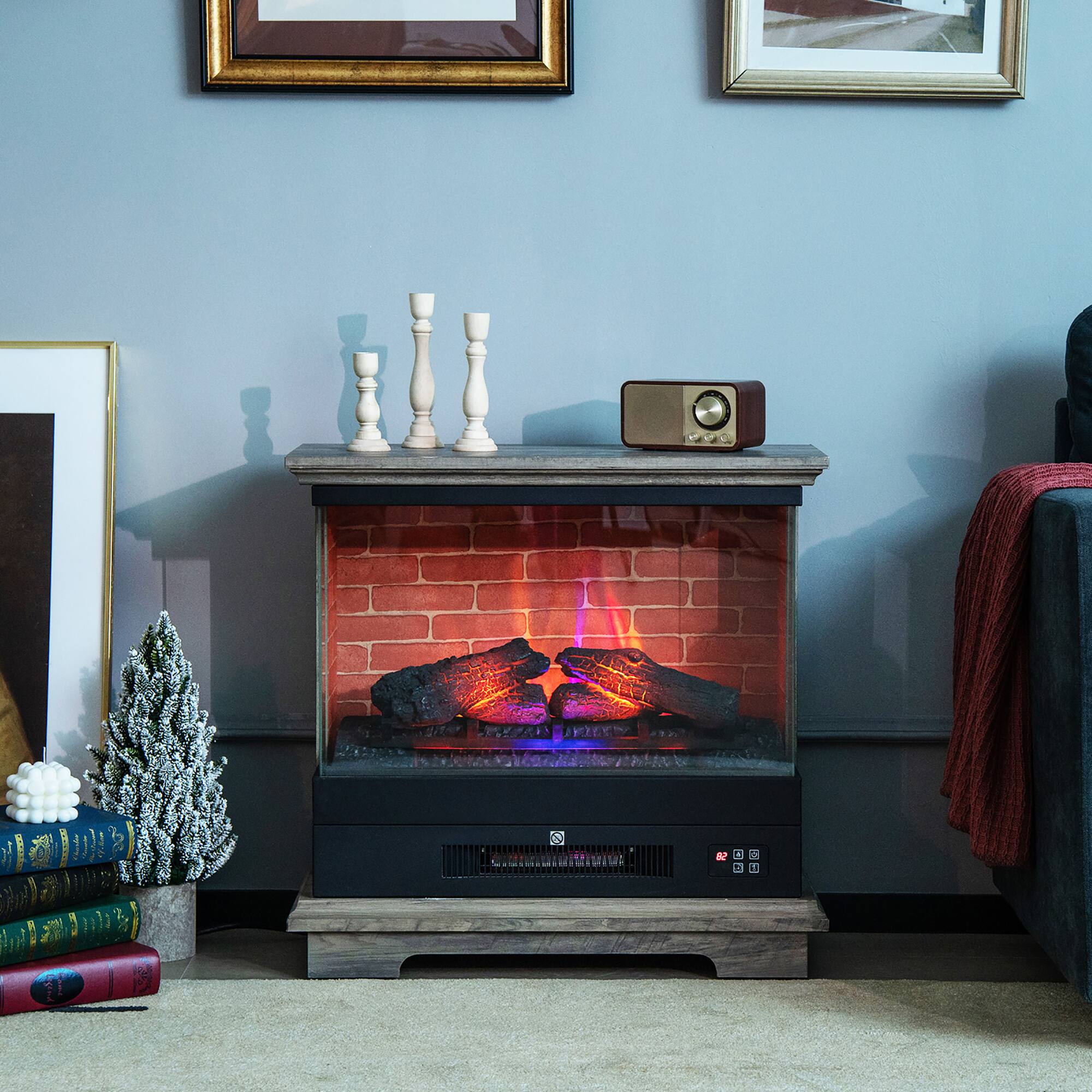 Alt View 2. Costway - Costway 27" Freestanding Electric Fireplace Heater w/ 3-Level Flame Thermostat Natural - Natural.