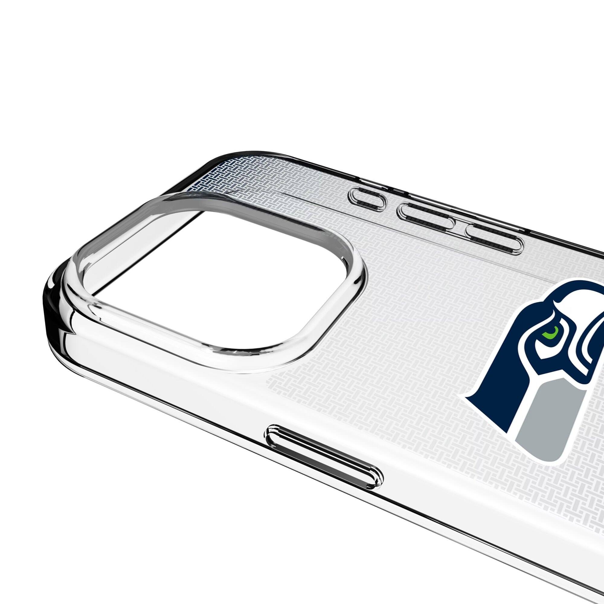 Alt View 2. Keyscaper - Seattle Seahawks Linen Logo iPhone Clear Case - 13 Pro Max - Multicolor.