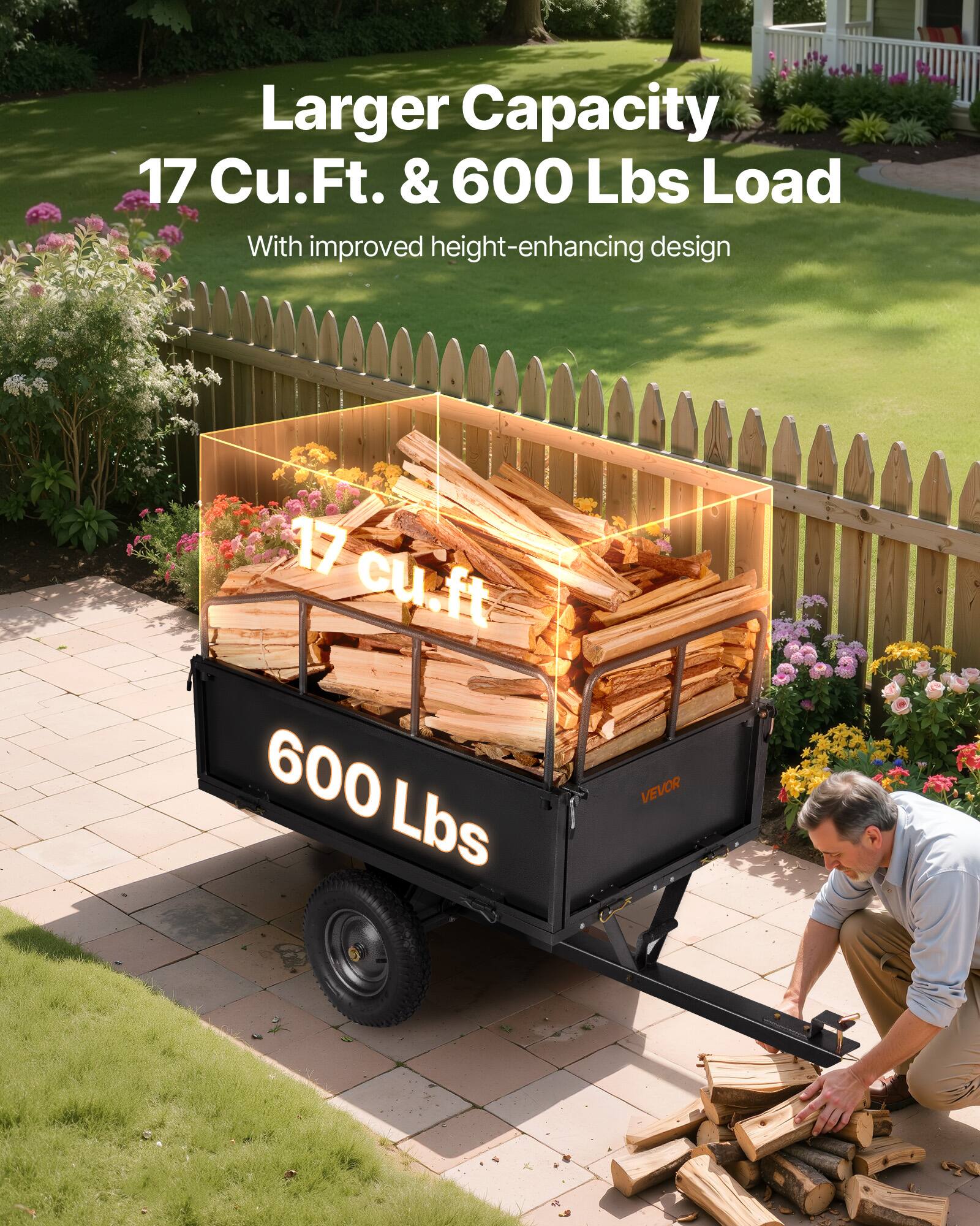 Larger Capacity  
17 Cu.Ft. & 600 Lbs Load  
With improved height-enhancing design  

17 cu.ft  
600 Lbs  

VEVOR