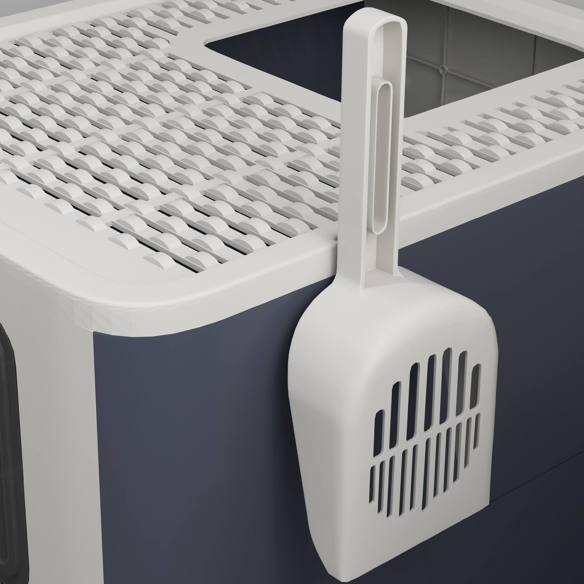 Alt View 5. Pawhut - Cat Litter Box with Lid, Covered Large Cat Litter Box with Scoop, Front Entry and Top Exit, Large Adult Cats - White.