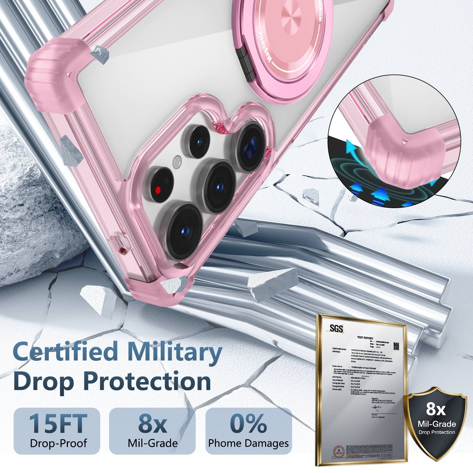 Magnetic W1 Wireless Certified Military Drop Protection 15FT 8x 0% Drop-Proof Mil-Grade Phone Damages SGS FeeT - 8x Mil-Grade Drop Protection