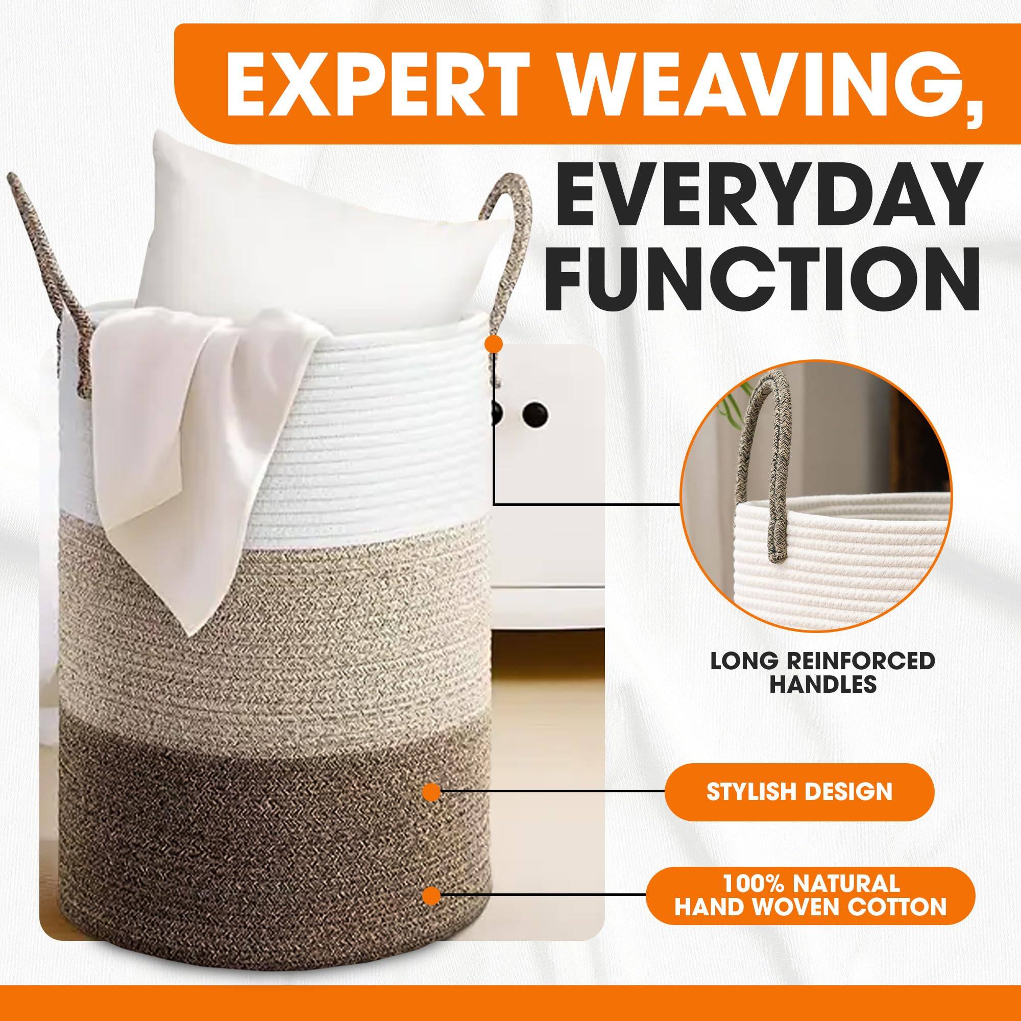 EXPERT WEAVING, EVERYDAY FUNCTION

LONG REINFORCED HANDLES

STYLISH DESIGN

100% NATURAL HAND WOVEN COTTON