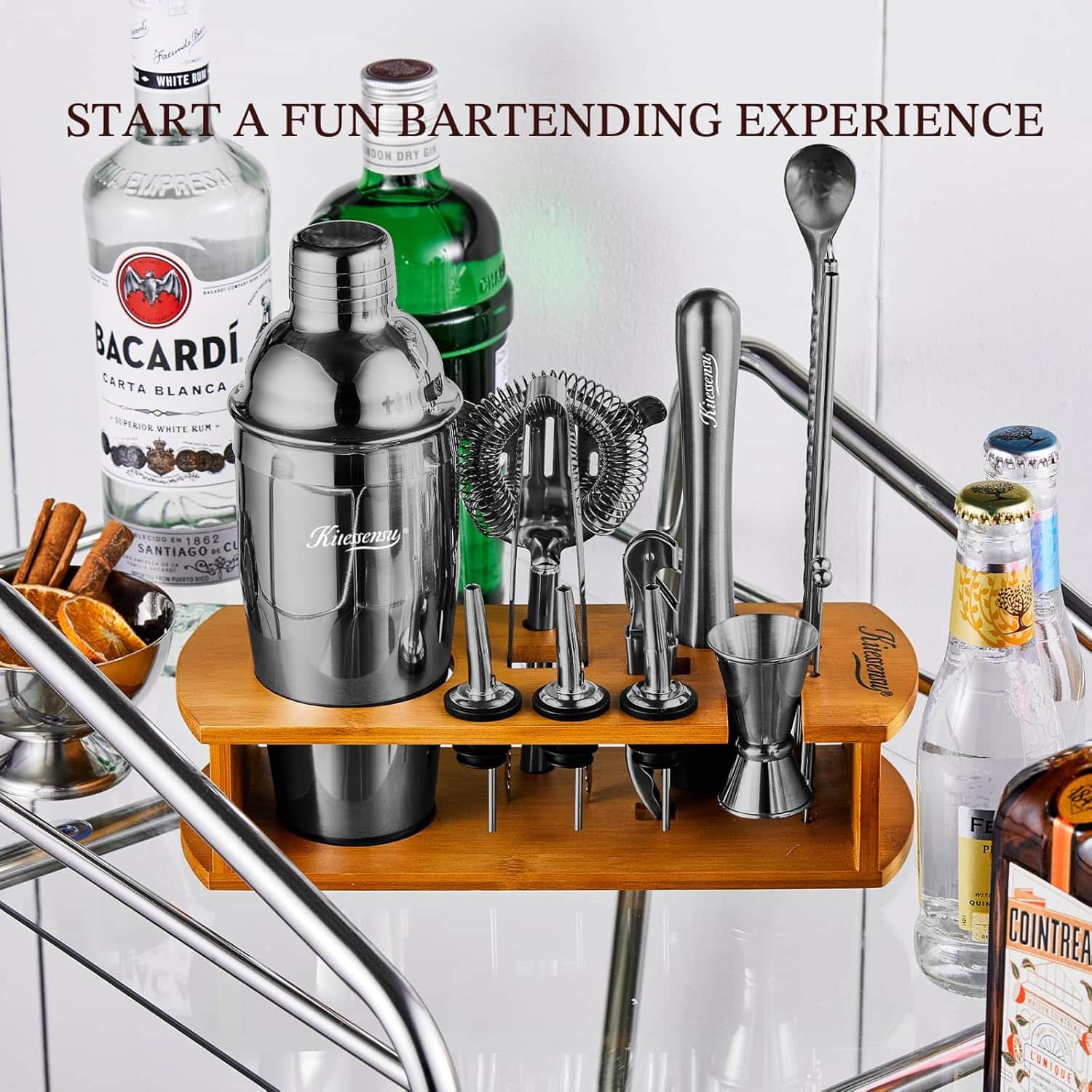 KITESSENSU - Cocktail Shaker Set Bartender Kit with Stand | Bar Set Drink Mixer Set with All Essential Bar Accessory Tools - Thumbnail 2