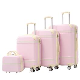 BreeBe - Hardshell Luggage Sets 4 Pieces 20'+24'+28' Luggages and Cosmetic Case Spinner Suitcase with TSA Lock Lightweight - Light Pink