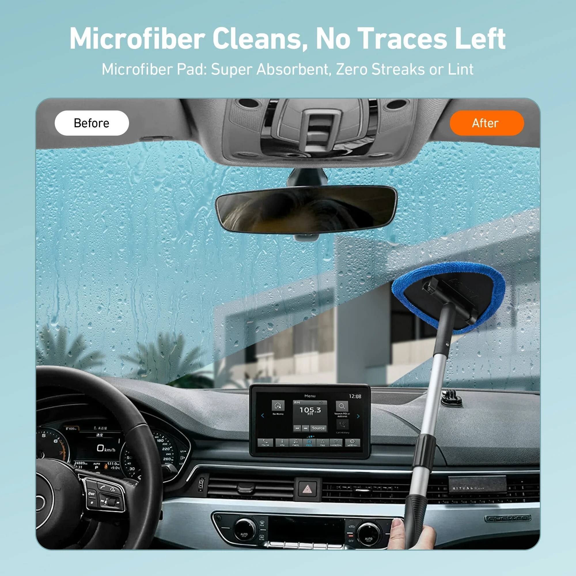 Microfiber Cleans, No Traces Left  
Microfiber Pad: Super Absorbent, Zero Streaks or Lint  

Before After