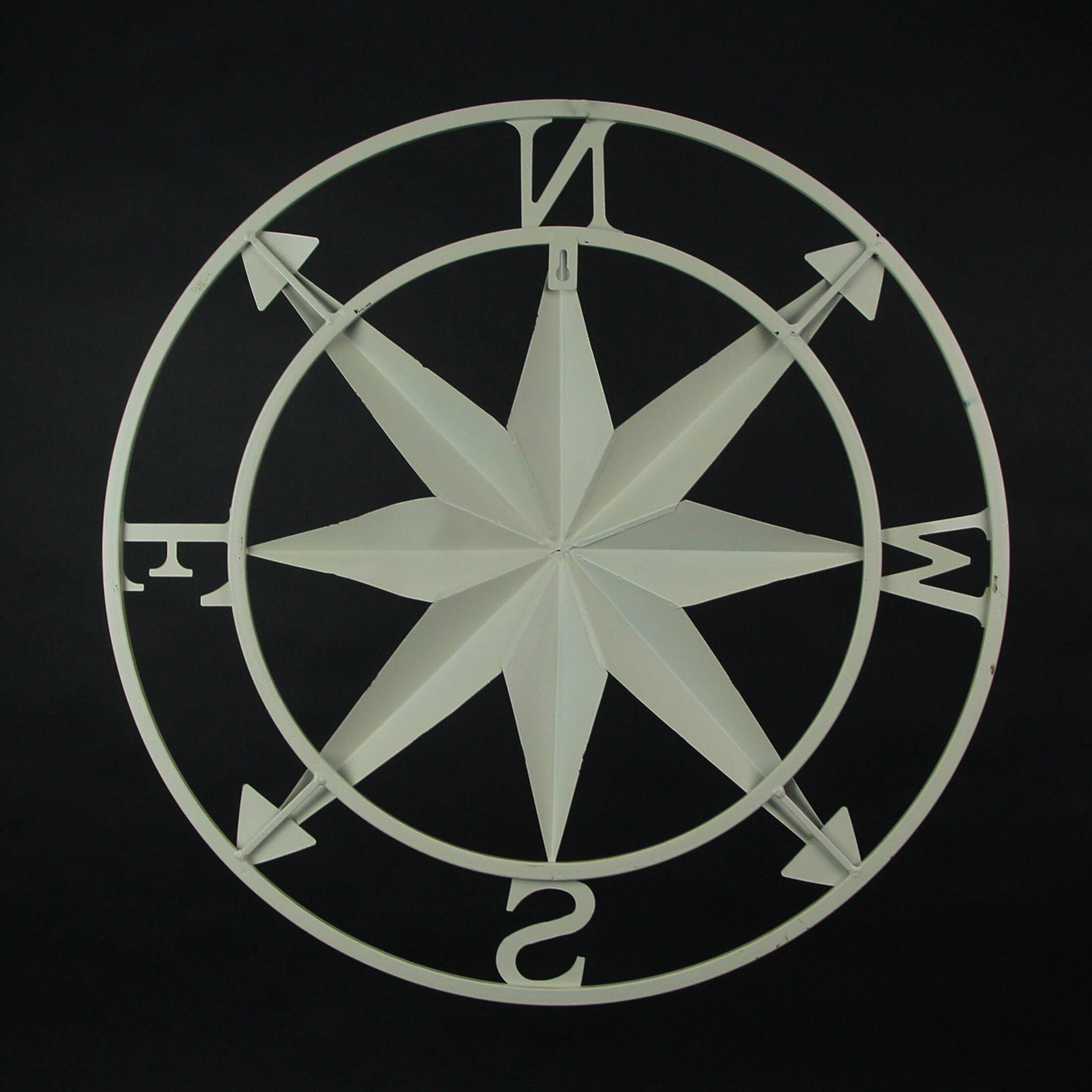 Alt View 5. Zeckos - Antiqued White Indoor Outdoor Metal Compass Rose Wall Sculpture 20.5 Inch - White.