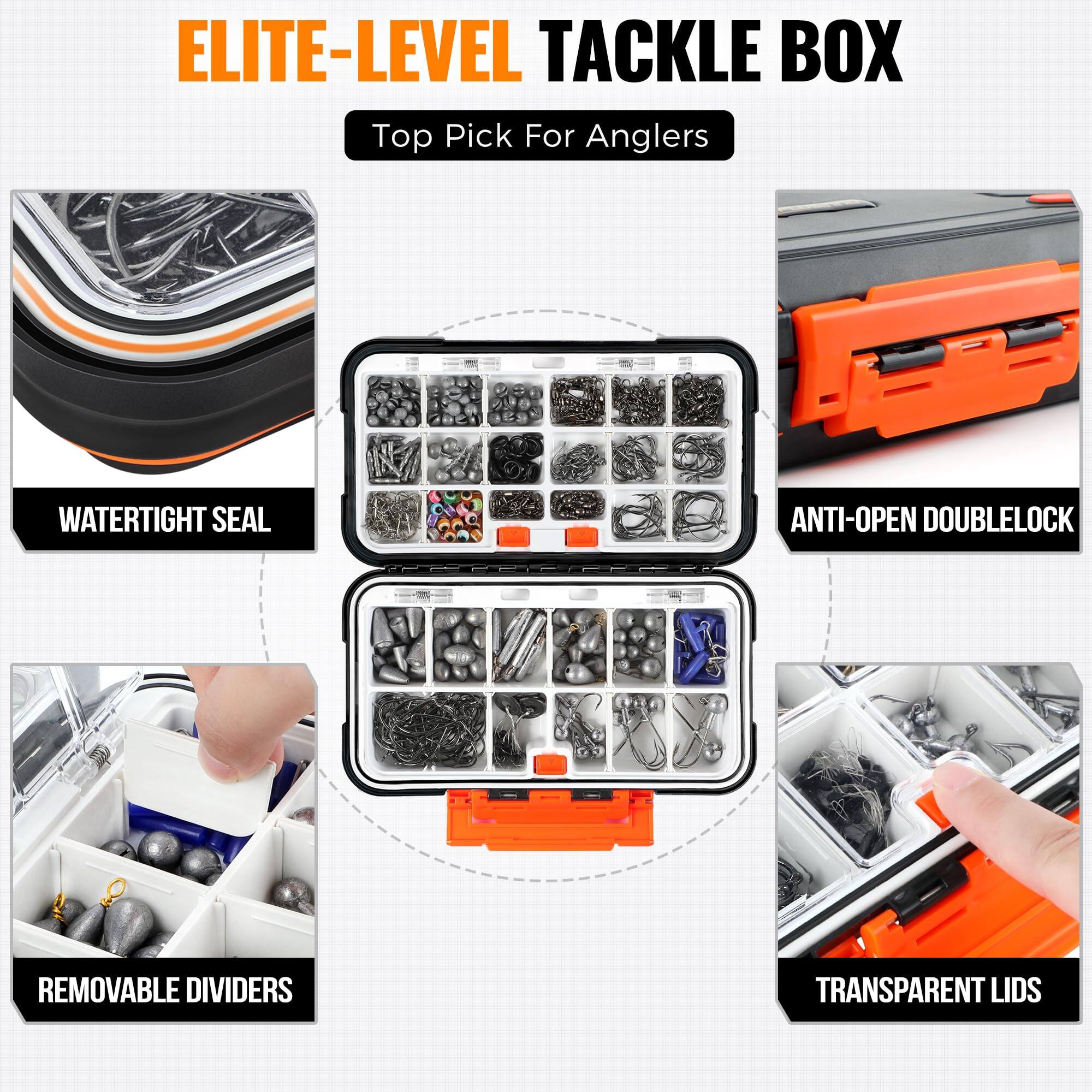 ELITE-LEVEL TACKLE BOX  
Top Pick For Anglers  

- WATERTIGHT SEAL  
- ANTI-OPEN DOUBLELOCK  
- REMOVABLE DIVIDERS  
- TRANSPARENT LIDS