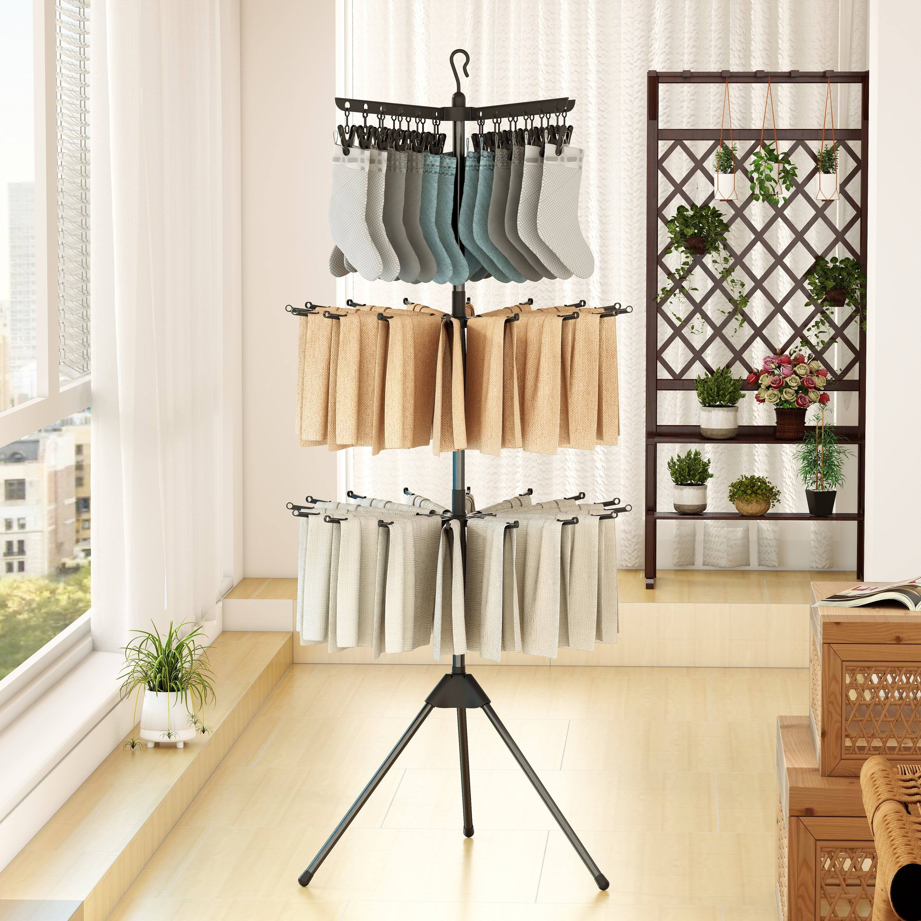 Alt View 3. Gymax - Gymax 70'' Folding Freestanding Tripod Laundry Drying Rack w/ 24 Clips & 32 Rods - Black.