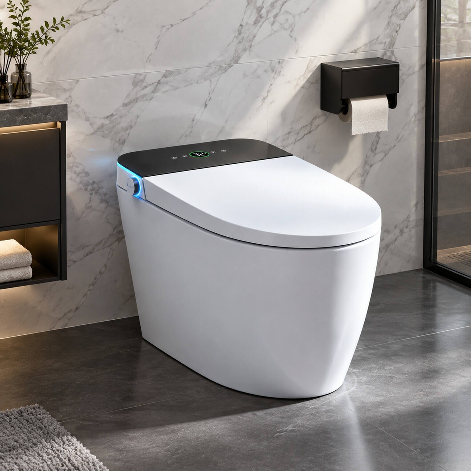 Alt View 1. RYHNUYNE - Smart Toilet With Heated Bidet Seat, Auto Open Close Warm Water Dryer Sanitary Fixture For Home Bathroom Daily Use - White.