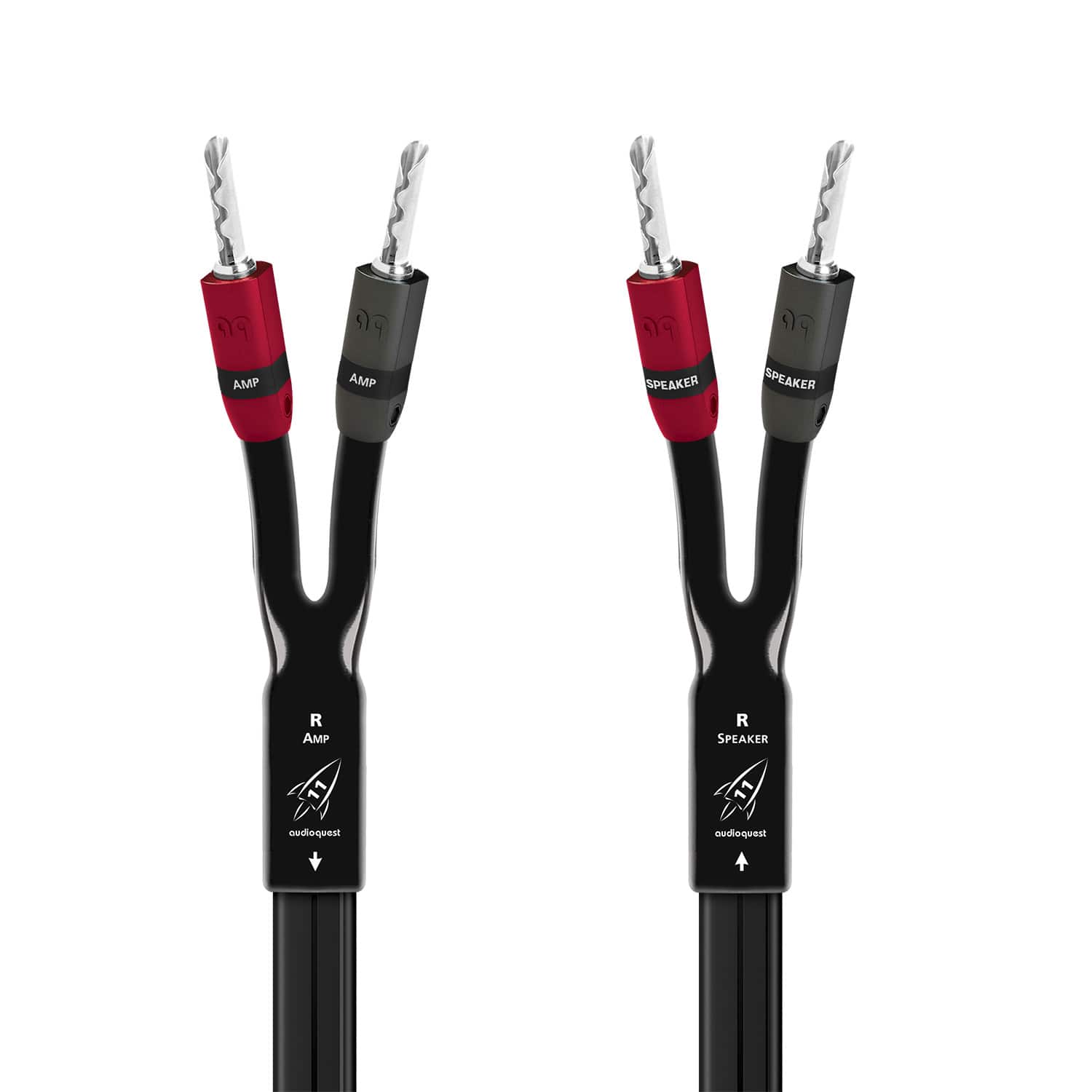 AudioQuest - Rocket 11 8' Speaker Cable with Banana > Banana SureGrip 300 Connectors - Black/Gray Stripes - Front_Zoom