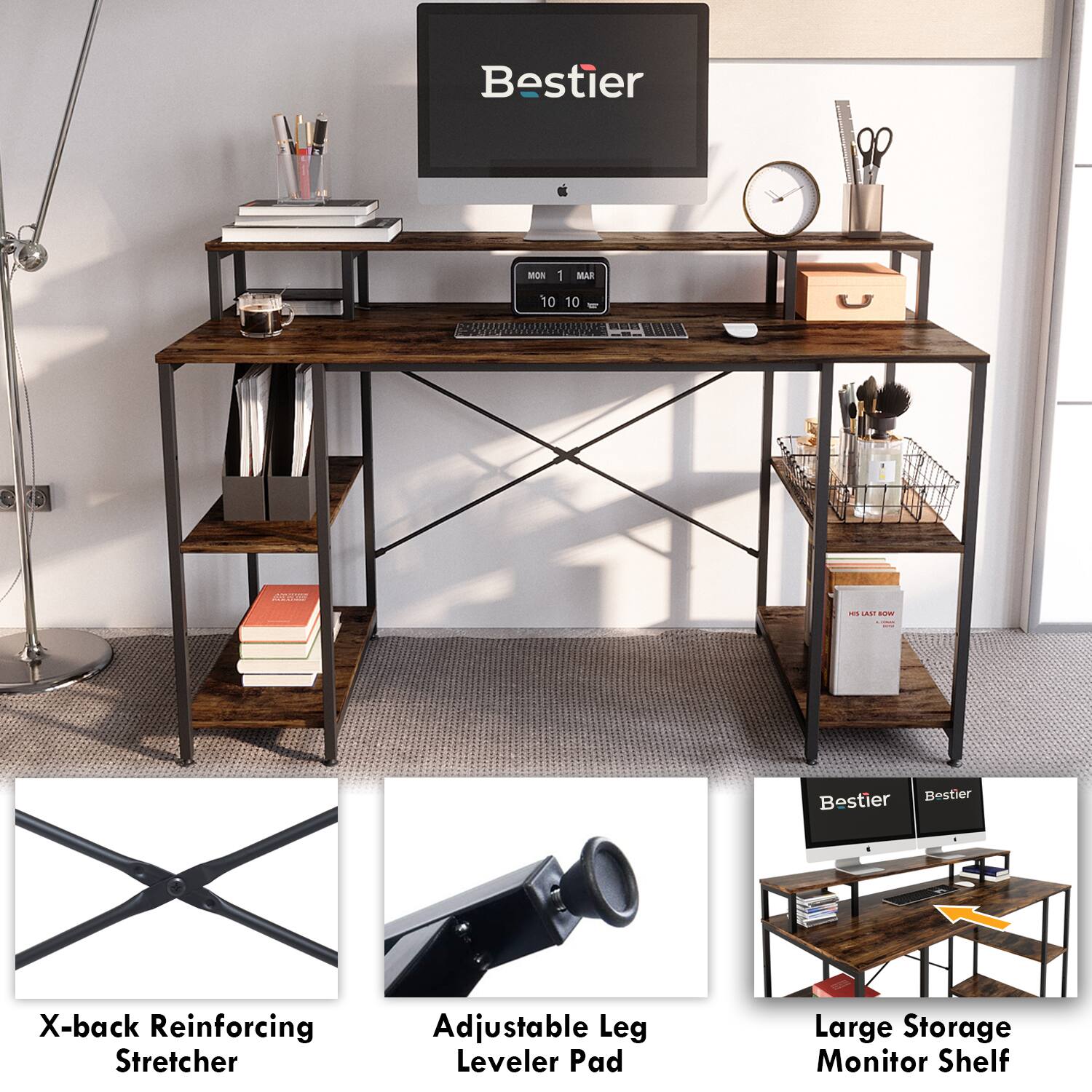 Bestier Mim 1 MAR 10 10 - Az0ze - Bestier X-back Reinforcing Stretcher Adjustable Leg Leveler Pad Large Storage Monitor Shelf
