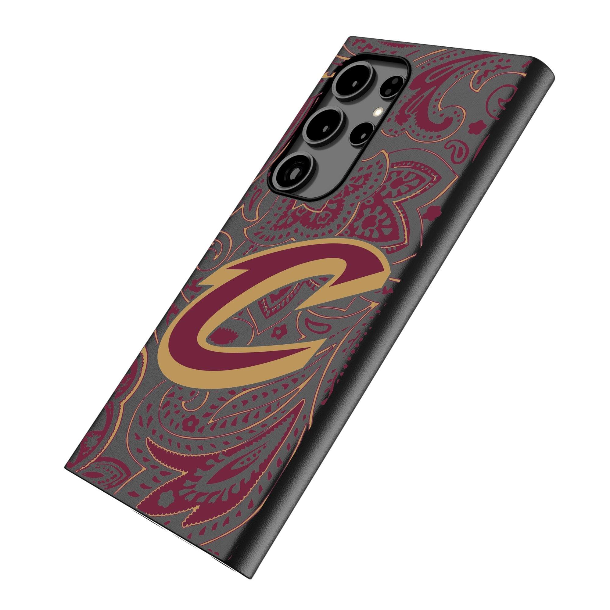 Alt View 1. Keyscaper - Cleveland Cavaliers Paisley Galaxy Magnetic Bump Case - S25 Ultra - Black.