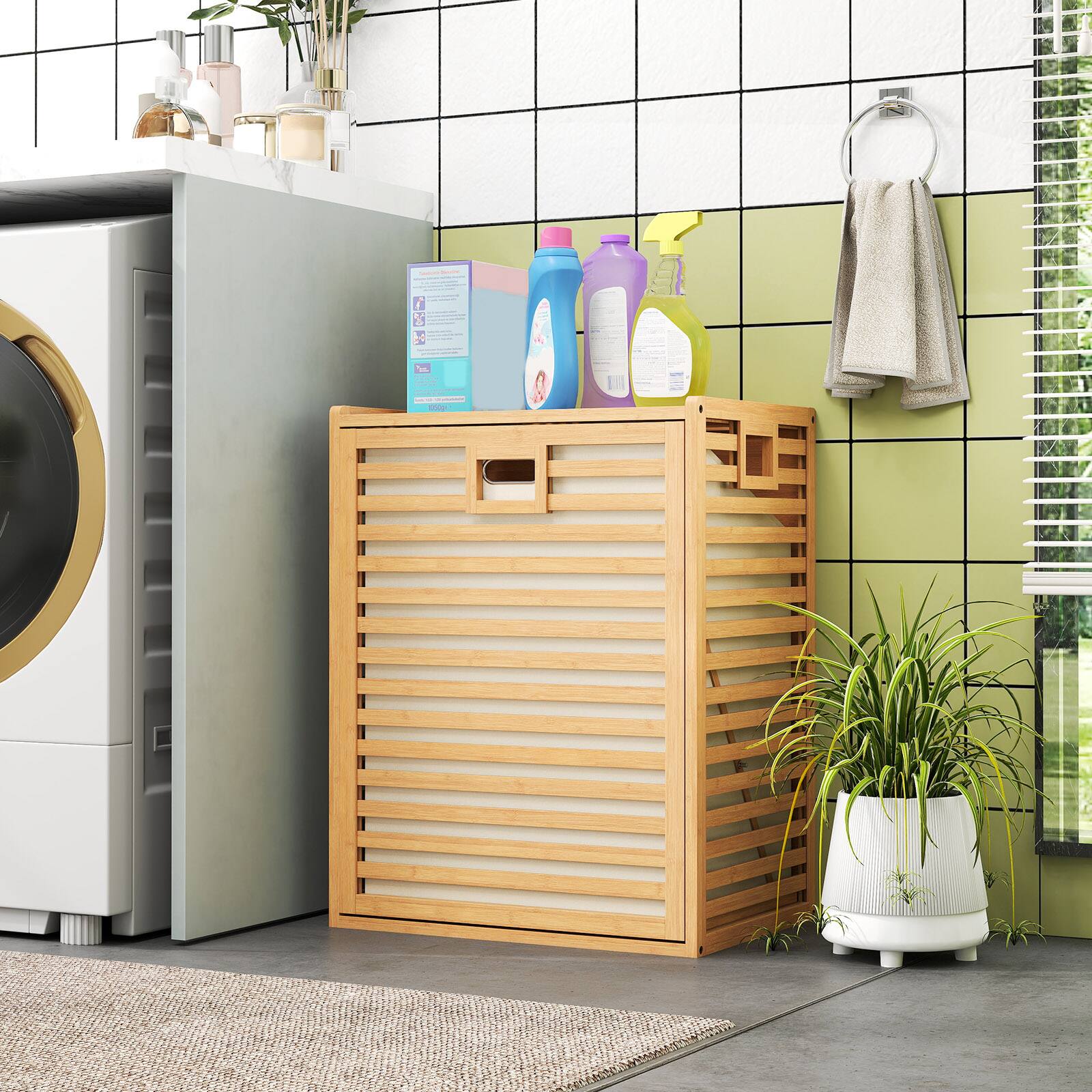 Alt View 7. Gymax - Gymax Large Tilt-out Laundry Hamper w/ Wide Top & Tilt-out Basket Side Handles - Yellow.