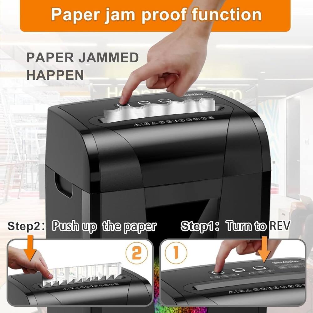 Paper jam proof function

PAPER JAMMED HAPPEN

Step1: Turn to REV

Step2: Push up the paper