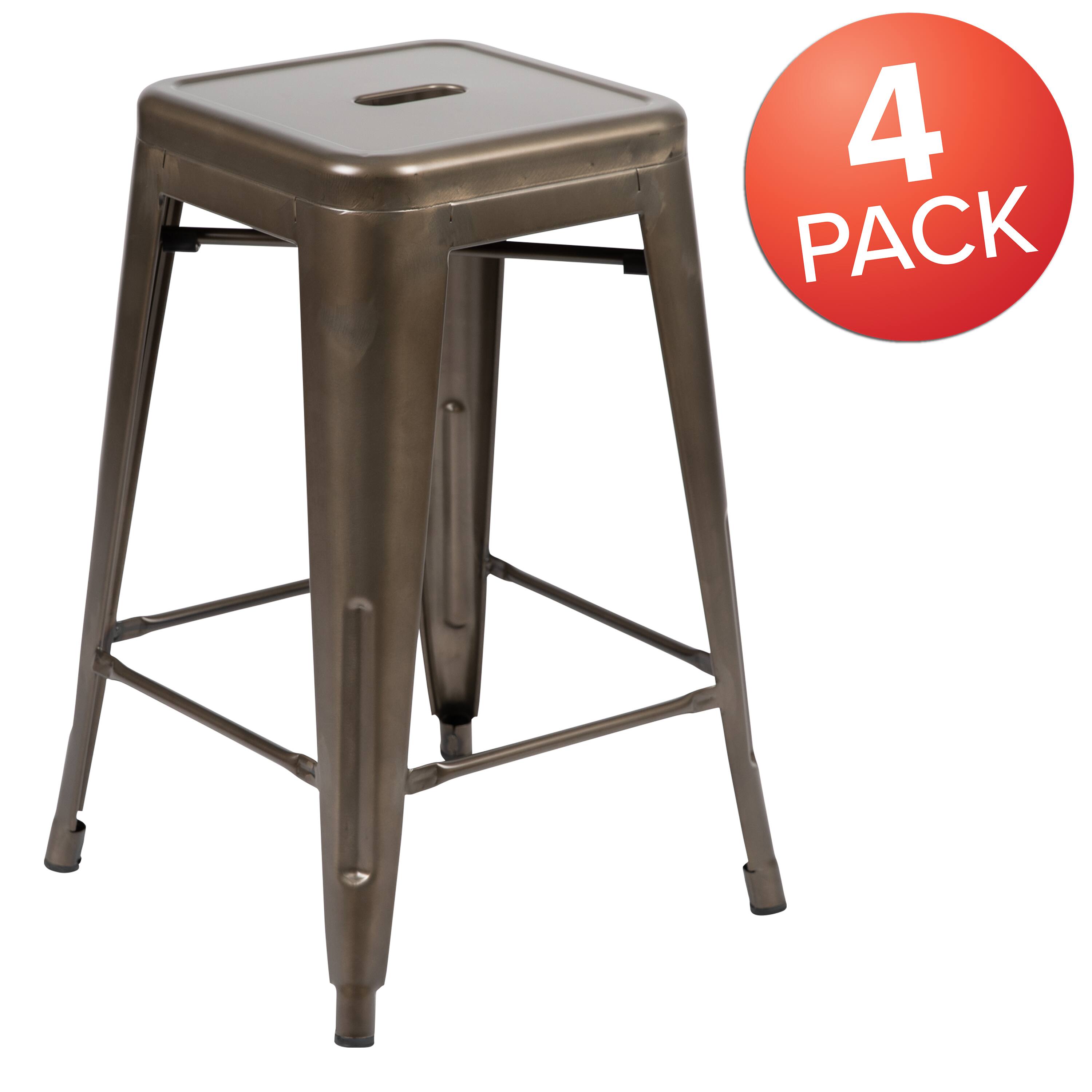 Alt View 2. Emma + Oliver - 4 Pack 24" High Metal Indoor Counter Bar Stool - Stackable Stool - Gun Metal.
