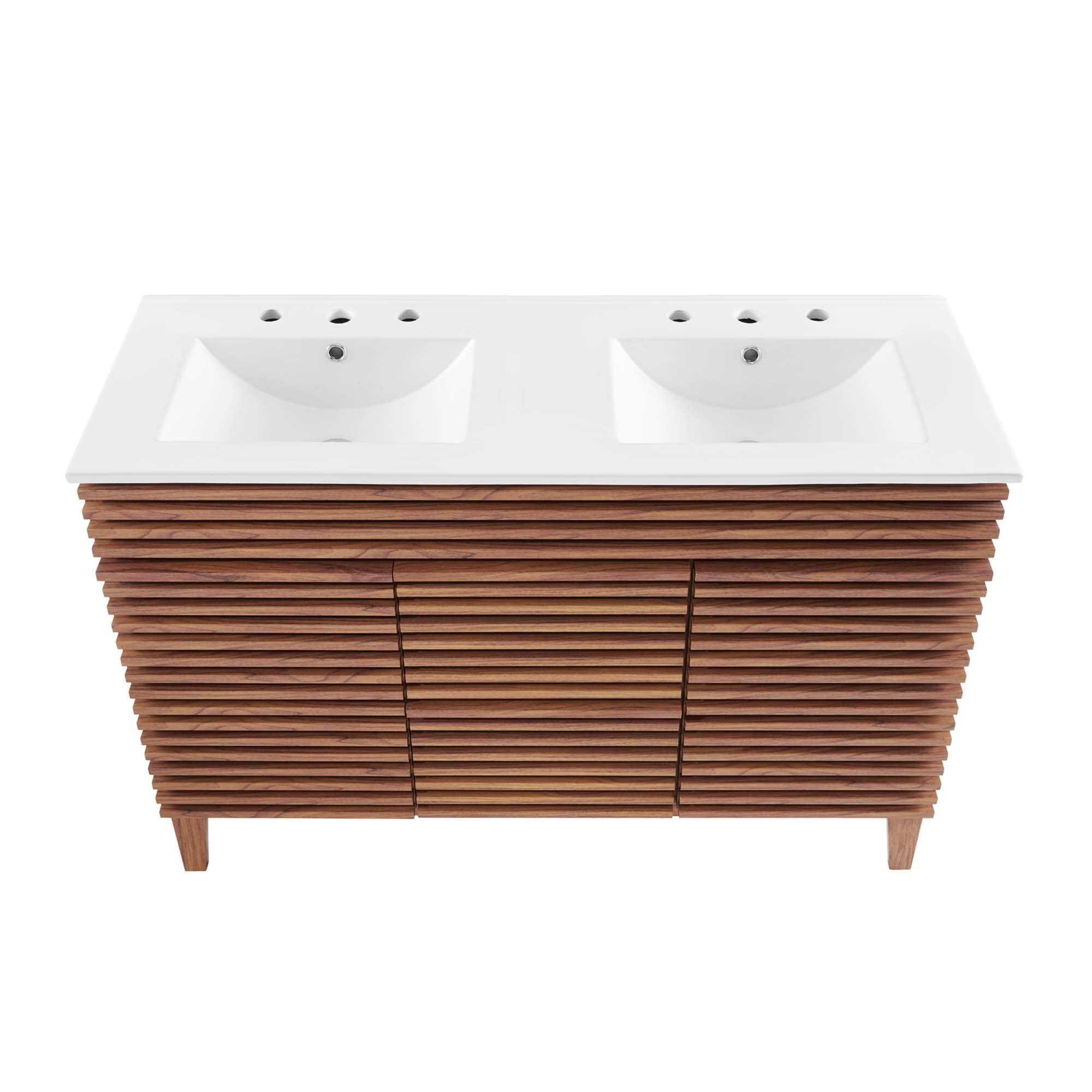 Alt View 6. Modway - Render 48" Bathroom Vanity with White Basin Included - Walnut White.