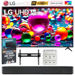 50" UA77 Series LED 4K UHD AI Smart webOS TV (2025) with LG 2.0 Channel Compaq Bluetooth Soundbar Bundle