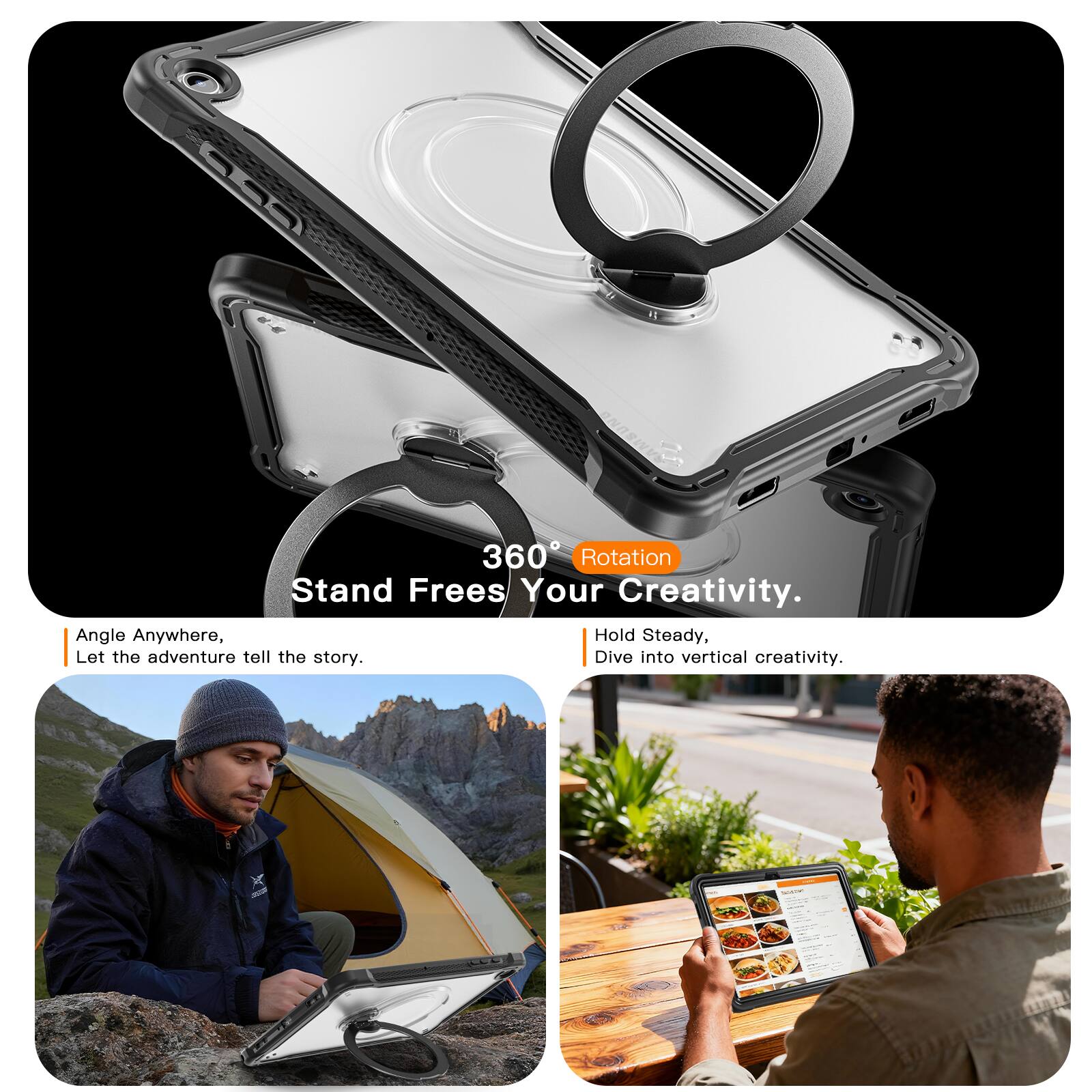 360° Rotation Stand Frees Your Creativity. Angle Anywhere, Hold Steady, Let the adventure tell the story. Dive into vertical creativity.
