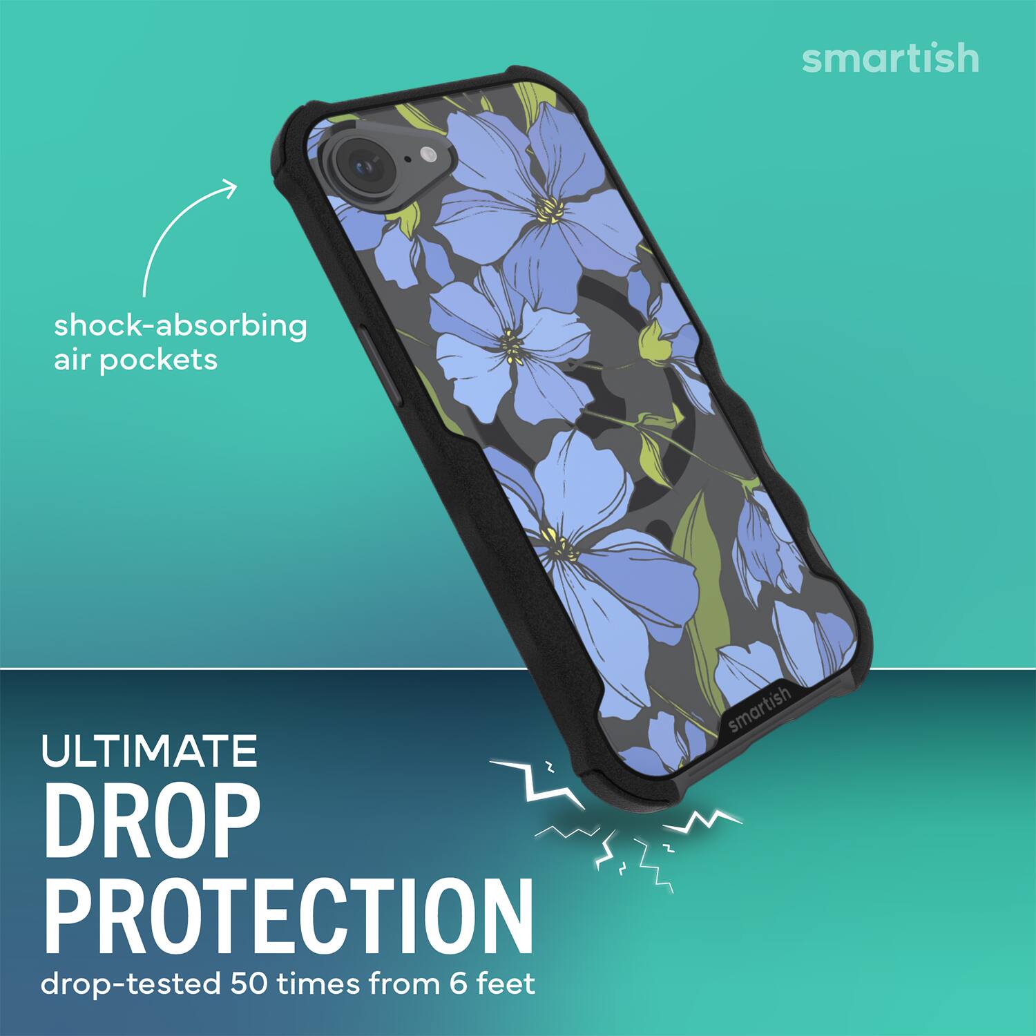 smartish shock-absorbing air pockets ULTIMATE DROP PROTECTION drop-tested 50 times from 6 feet smartish