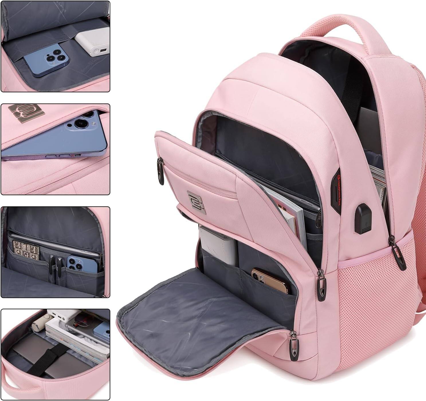 Angle. Core Tech - 15.6-Inch Water-Resistant Business Laptop Backpack with Anti-Theft Pocket and Luggage Strap - Light Pink.