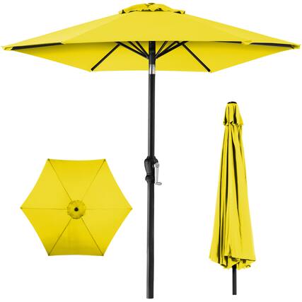 Front. Best Choice Products - Best Choice Products 10ft Outdoor Steel Market Patio Umbrella w/ Crank, Tilt Push Button, 6 Ribs - Yellow - Yellow.