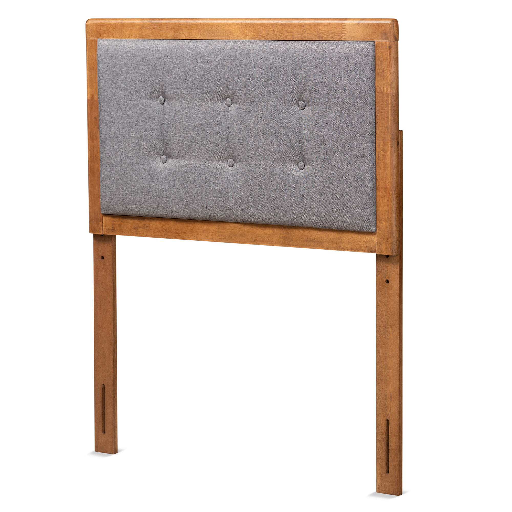 Front. Baxton Studio - Sarine Mid-Century Modern Fabric Upholstered and Finished Wood Twin Size Headboard - Dark Grey/Walnut.