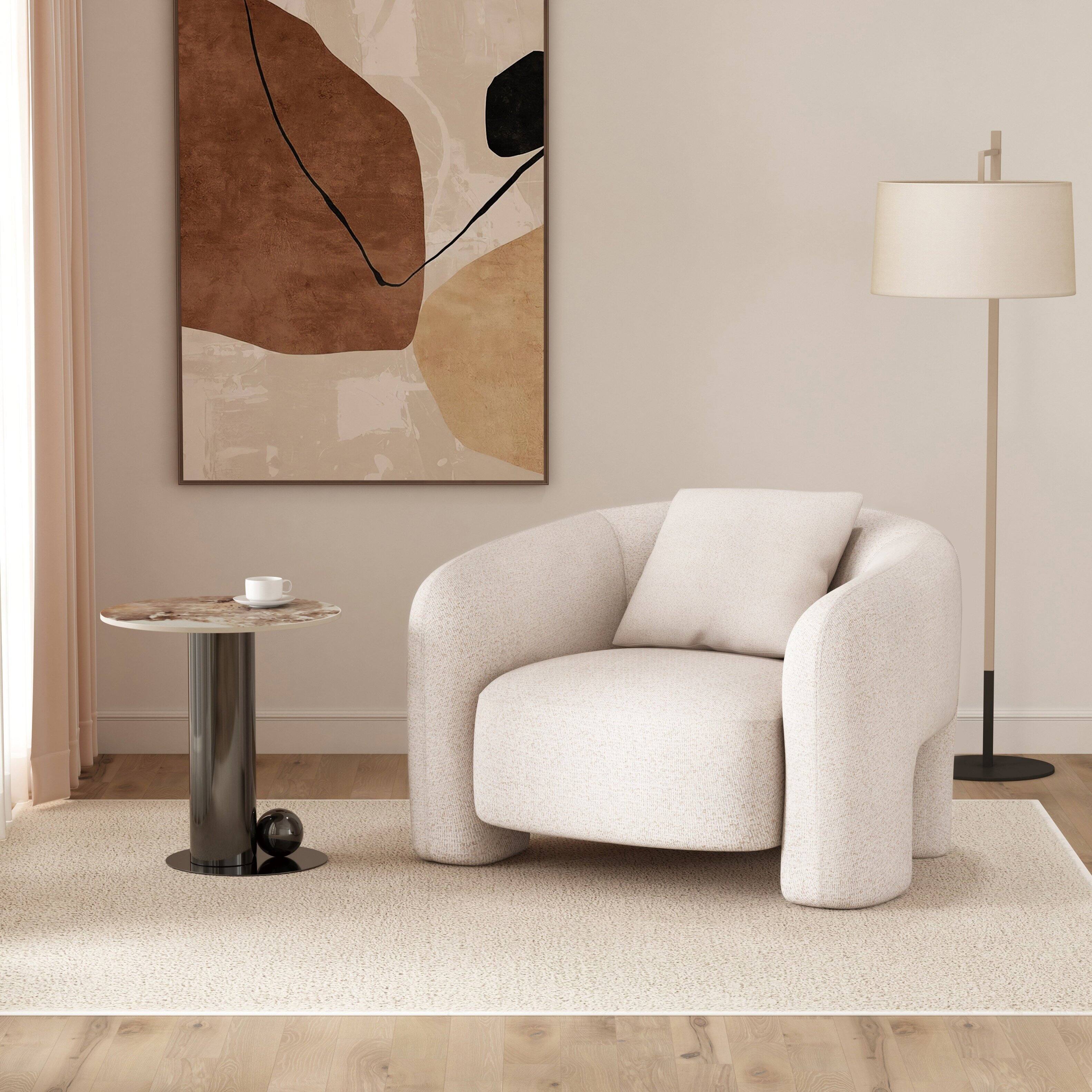 Angle. Manhattan Comfort - Sylvia Modern Glam Tweed Lounge Chair - Ivory.