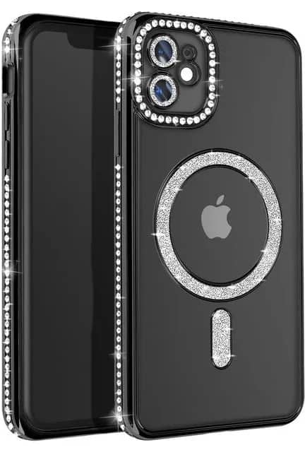 Front. Entronix - Entronix Magnetic Case for iPhone 11 - Clear Back with Luxury Rhinestones - Black.