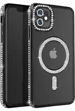 Front. Entronix - Entronix Magnetic Case for iPhone 11 - Clear Back with Luxury Rhinestones - Black.