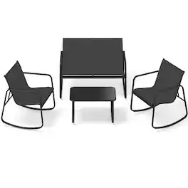 Boyel Living - 4 PCS Patio Furniture Set Outdoor Rocker Chair Conversation Set- 315-in W x 450-in D x 285-in H - Black