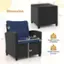 The text on the image reads:

Dimension: 20.5" x 20.5"

Weight Capacity of Tabletop: 165 lbs

Weight Capacity of Chair: 400 lbs

The image features a blue wicker chair with a tabletop, and it is accompanied by a diagram showing the dimensions and weight capacities of the chair and tabletop.