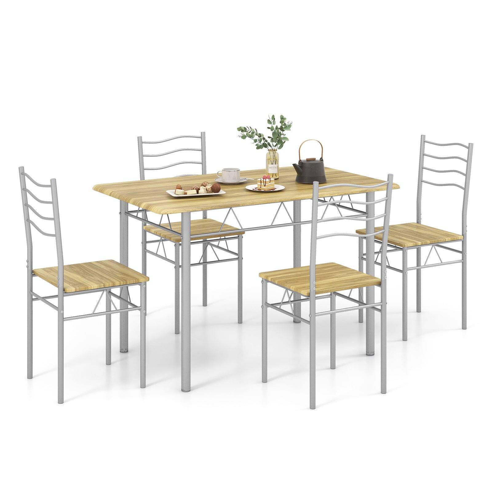 Boyel Living - 5 Pieces Brown Wood Metal Dining Table Set with 4 Chairs - Walnut